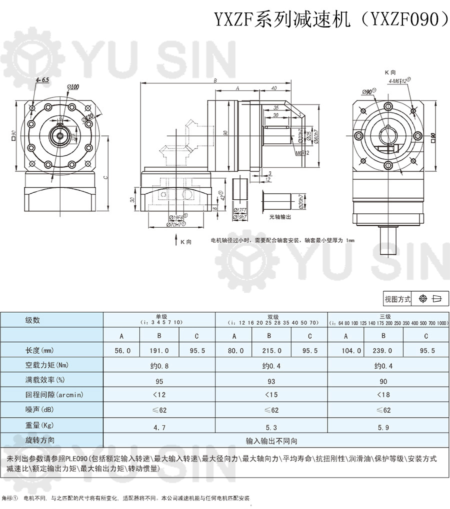 宇鑫YXZF90精密行星伺服減速機尺寸圖