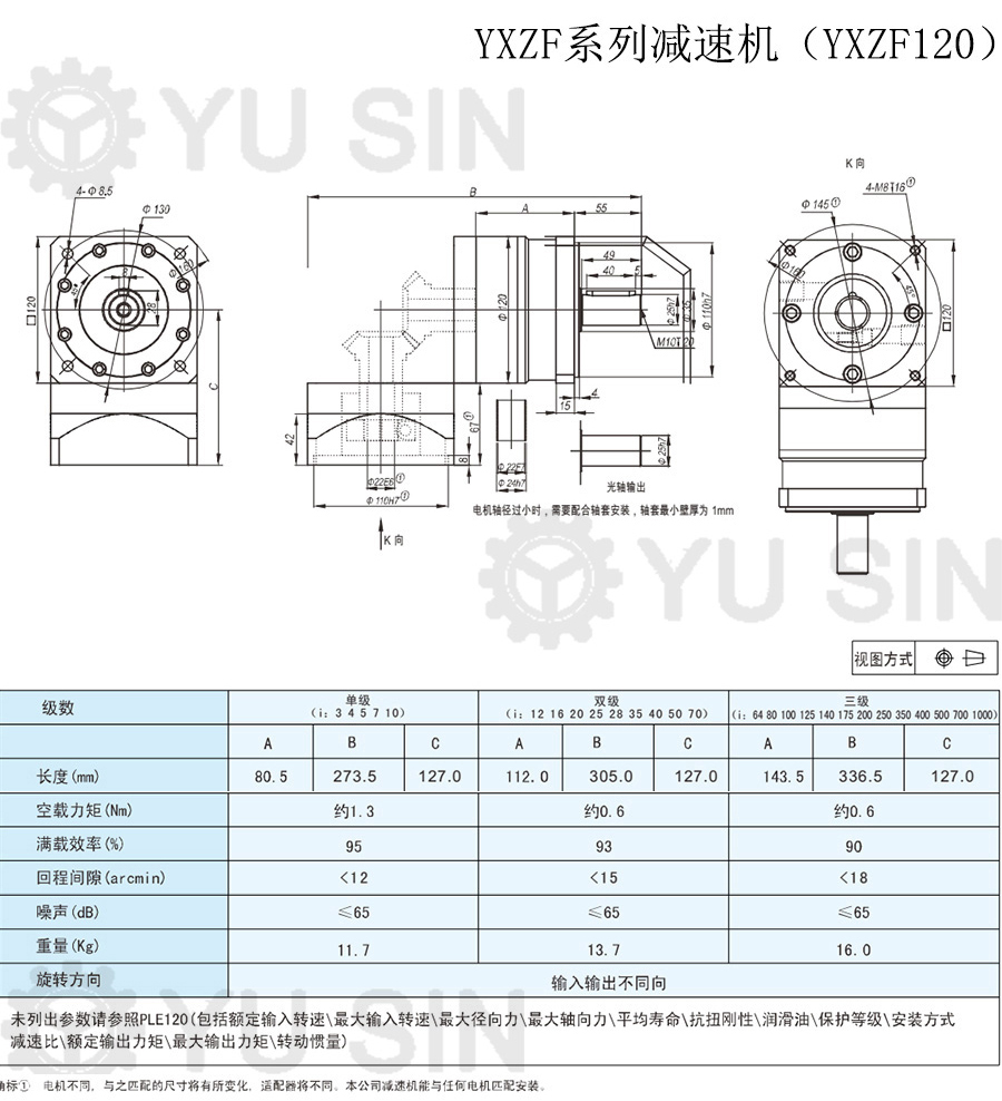 宇鑫YXZF120精密行星伺服減速機尺寸圖